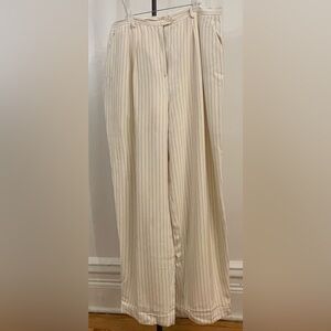 Lauren Ralph Lauren 100% Silk Pinstripe Wide-Leg Pants – Size 16 (Flaws Noted)